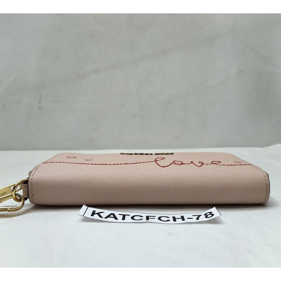 Michael Kors Pink Leather Love Sign Zip Around Credit Card ID Window Wallet - Picture 5 of 14